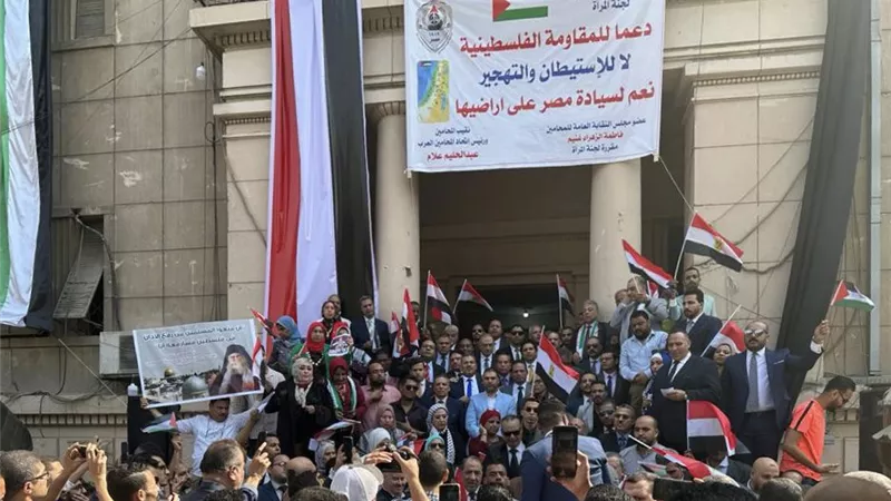 تضامنا مع الشعب الفلسطينى.. حرق العلم الإسرائيلى على سلالم نقابة المحامين (صور)
