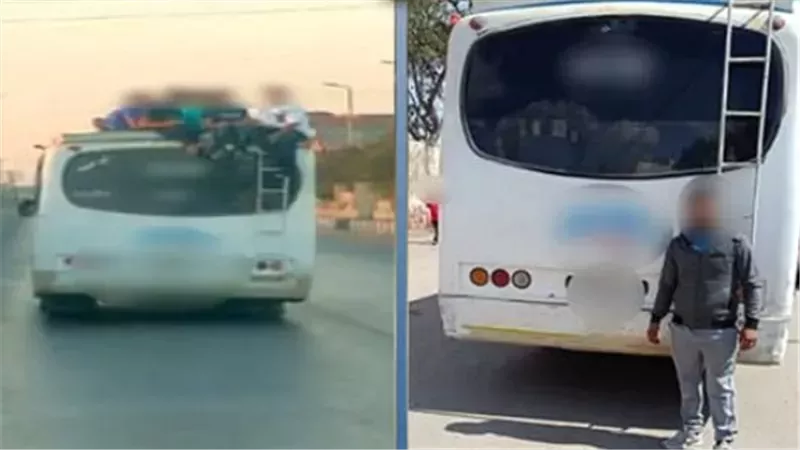 القبض على سائق نقل عمالًا أعلى سقف ميني باص بالشرقية